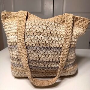 The Sak Crochet Tote Bag Ombre Neutral Beige Boho Shoulder Purse Medium